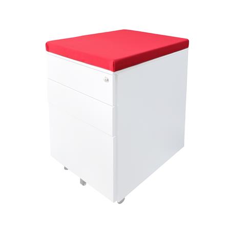 ตู้ลิ้นชักเหล็ก 3 ลิ้นชัก พร้อมเบาะแดง DESKSPACE สีขาว/แดง_0