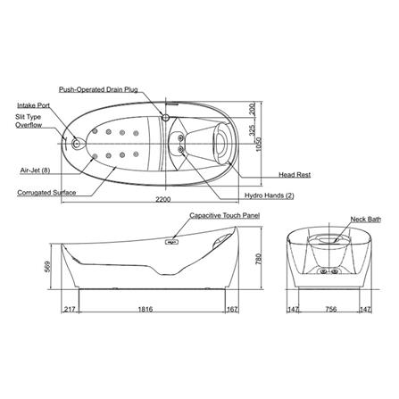 อ่างอาบน้ำ TOTO PJYD2200PW 220 ซม. สีขาว_1