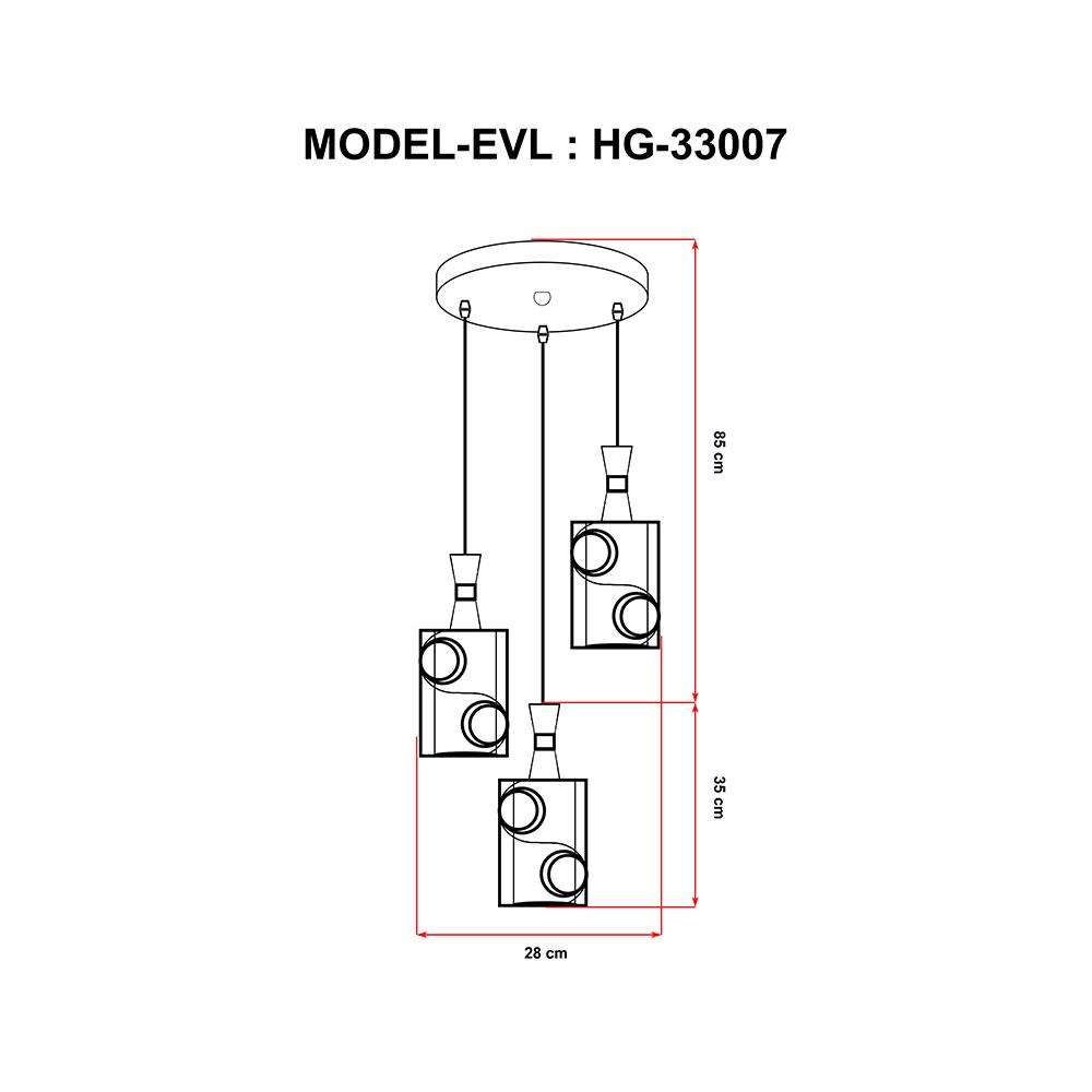 ไฟช่อ CLASSIC EVL HG-33007 ดำ/ชา 3 หัว
