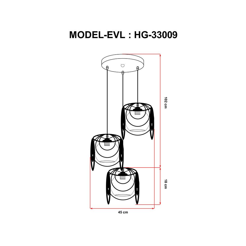 ไฟช่อ CLASSIC EVL HG-33009 สีดำ/ชา 3 หัว
