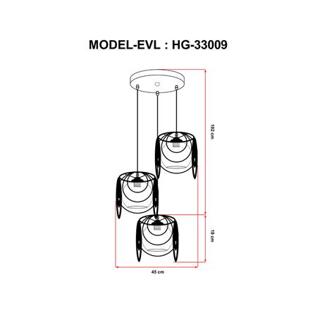 ไฟช่อ CLASSIC EVL HG-33009 สีดำ/ชา 3 หัว_3