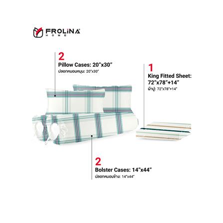 ชุดผ้าปูที่นอน 6 ฟุต 5 ชิ้น FROLINA MICROTEX DF027 สีเขียว_2