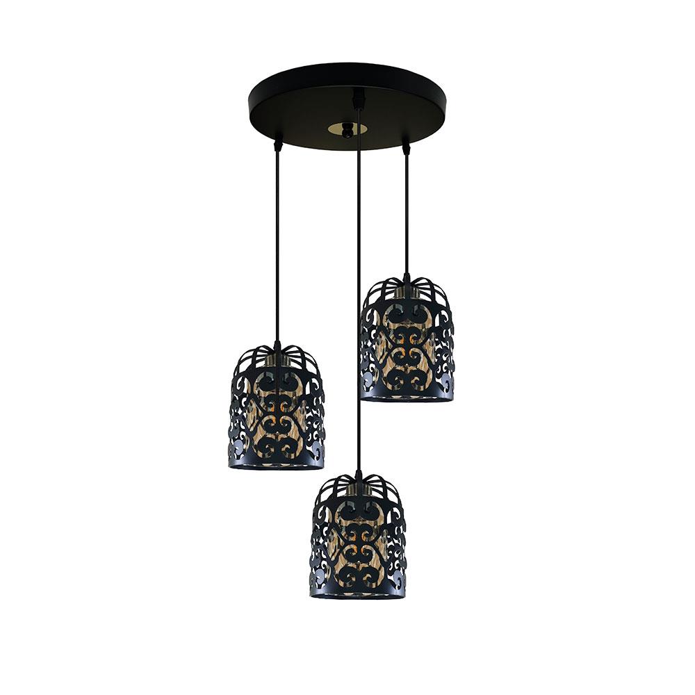 ไฟช่อ EVL HG-33008 สีดำ/ชา 3 หัว