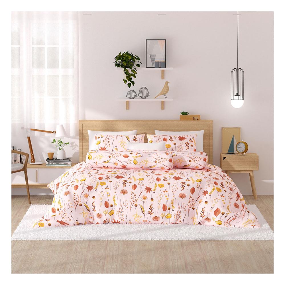 ชุดผ้าปูที่นอน 5 ฟุต 5 ชิ้น FROLINA MICROTEX DF023 สีชมพู