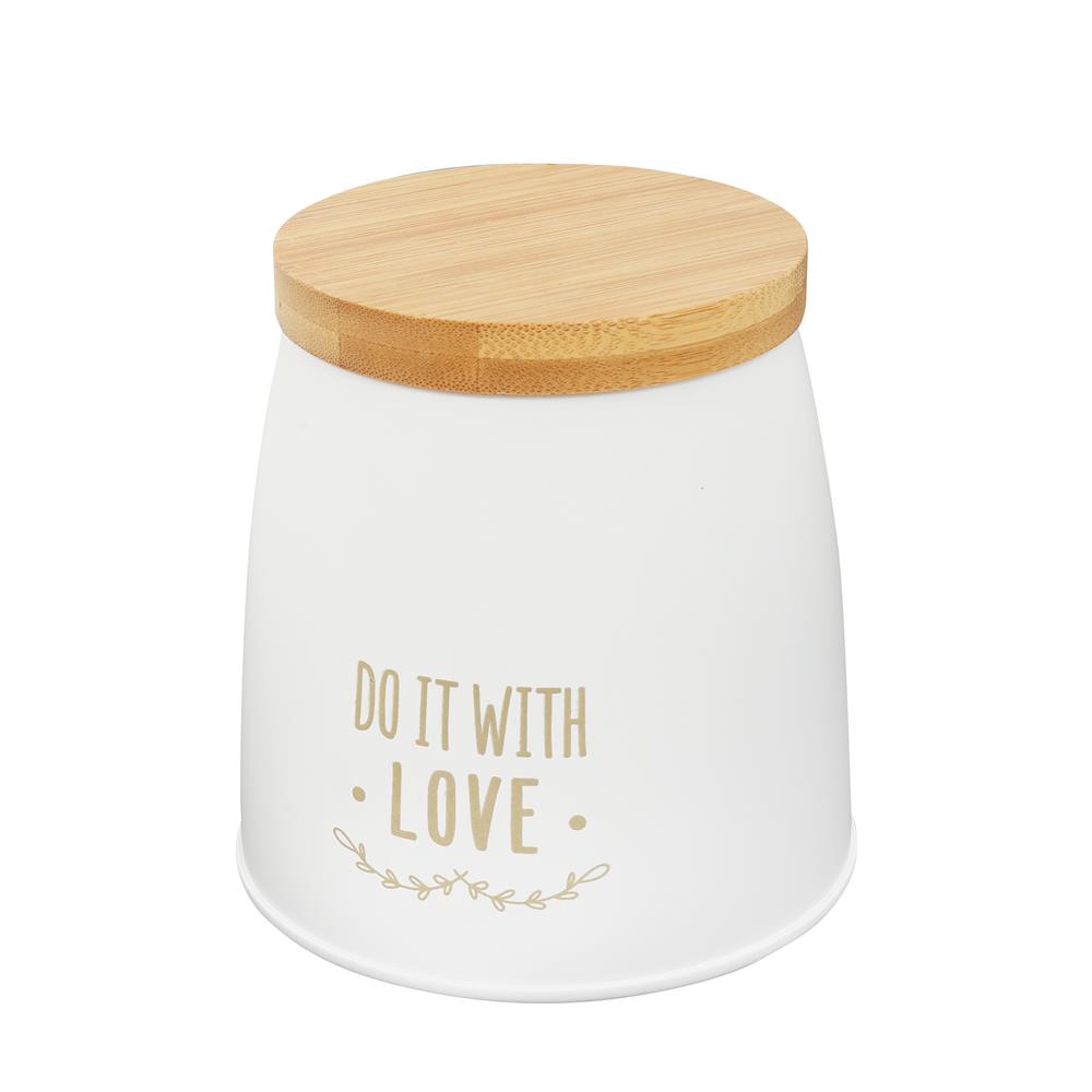 ขวดโหลกลมฝาดึง KECH WOODEN S 0.65 ลิตร สีครีม