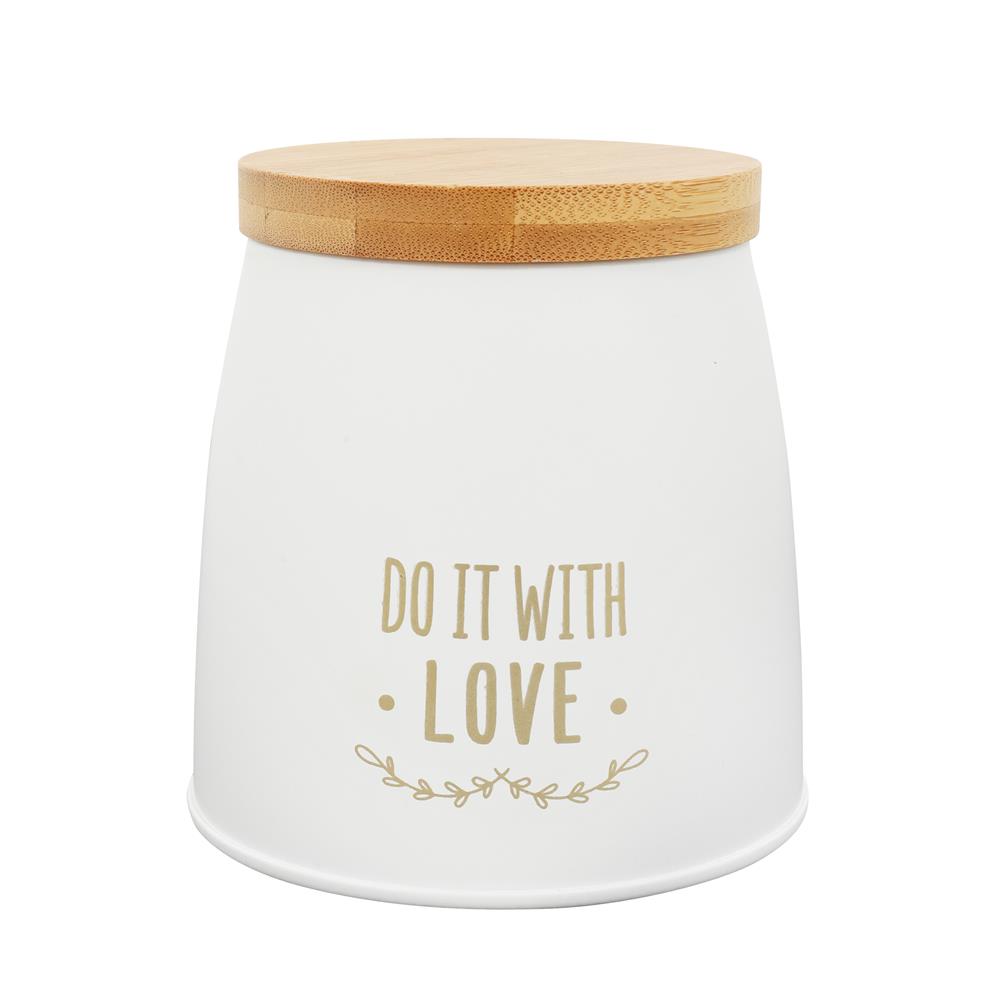 ขวดโหลกลมฝาดึง KECH WOODEN S 0.65 ลิตร สีครีม