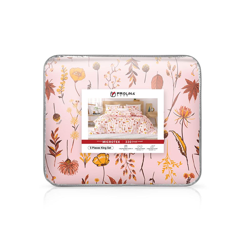 ชุดผ้าปูที่นอน 6 ฟุต 6 ชิ้น FROLINA MICROTEX DF023 สีชมพู