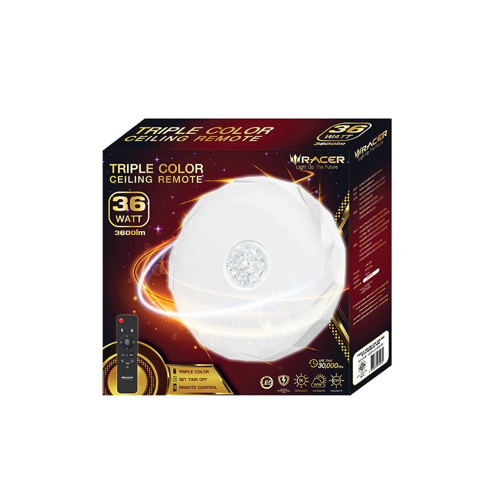 ไฟเพดาน LED RACER TRIPLE COLOR REMOTE 14 นิ้ว 36 วัตต์ DAYLIGHT/COOL WHITE/WARM WHITE สีขาว