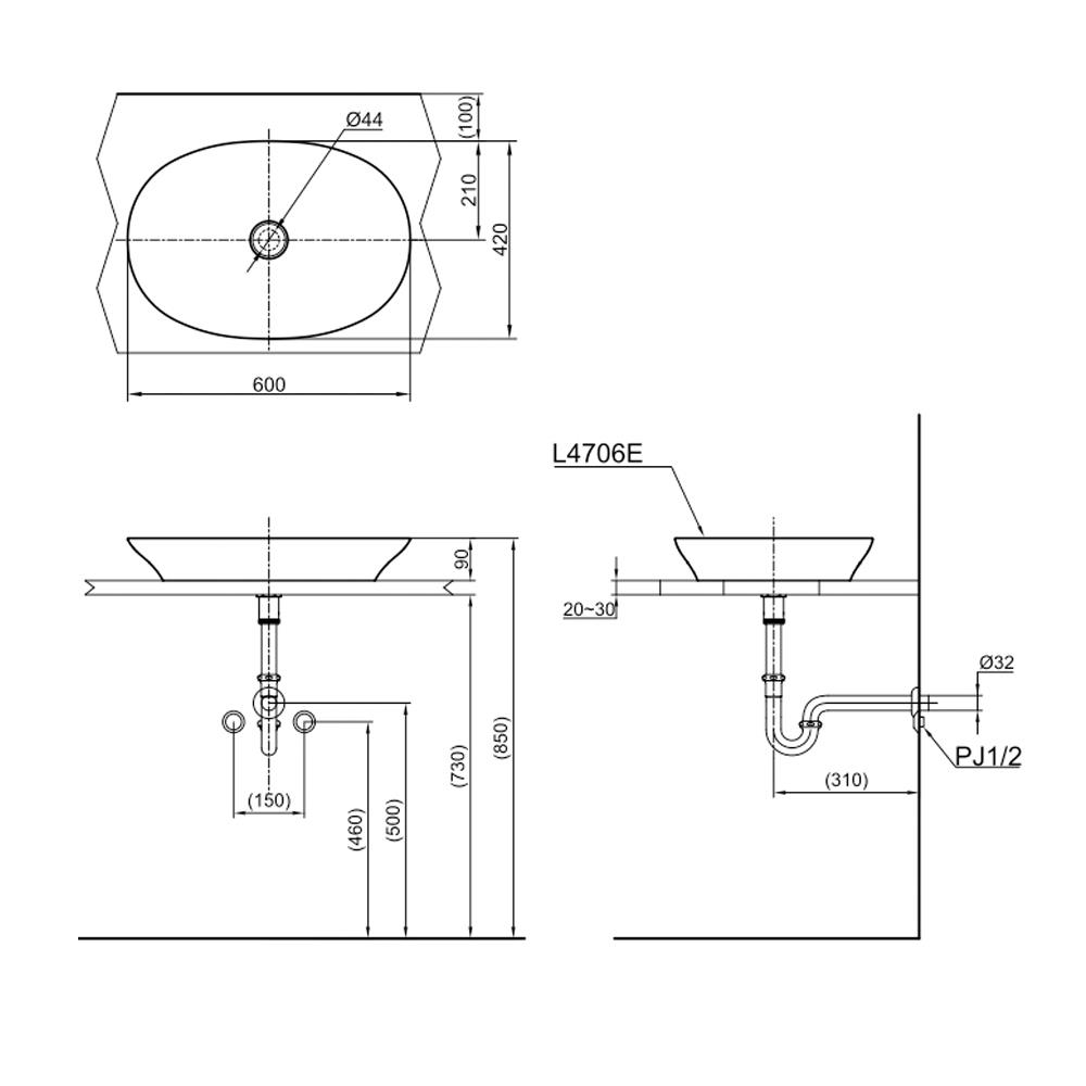อ่างล้างหน้าวางบนเคาน์เตอร์ TOTO LW4706 สีขาว