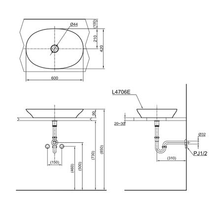 อ่างล้างหน้าวางบนเคาน์เตอร์ TOTO LW4706 สีขาว_1
