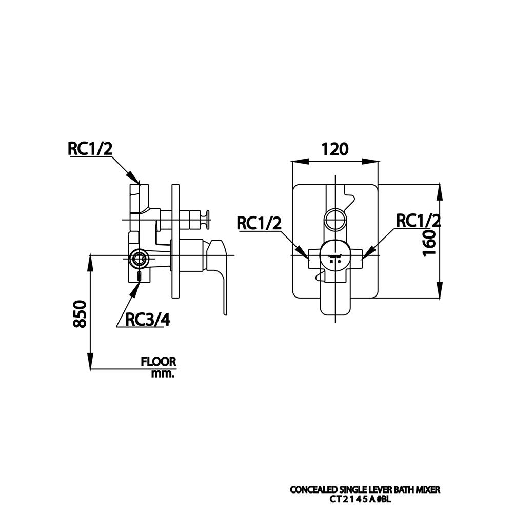 วาล์วฝังกำแพงผสม COTTO CT2145A(BL)