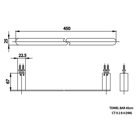 ราวแขวนผ้า COTTO CT0284(HM) 45 ซม. สีโครม_1