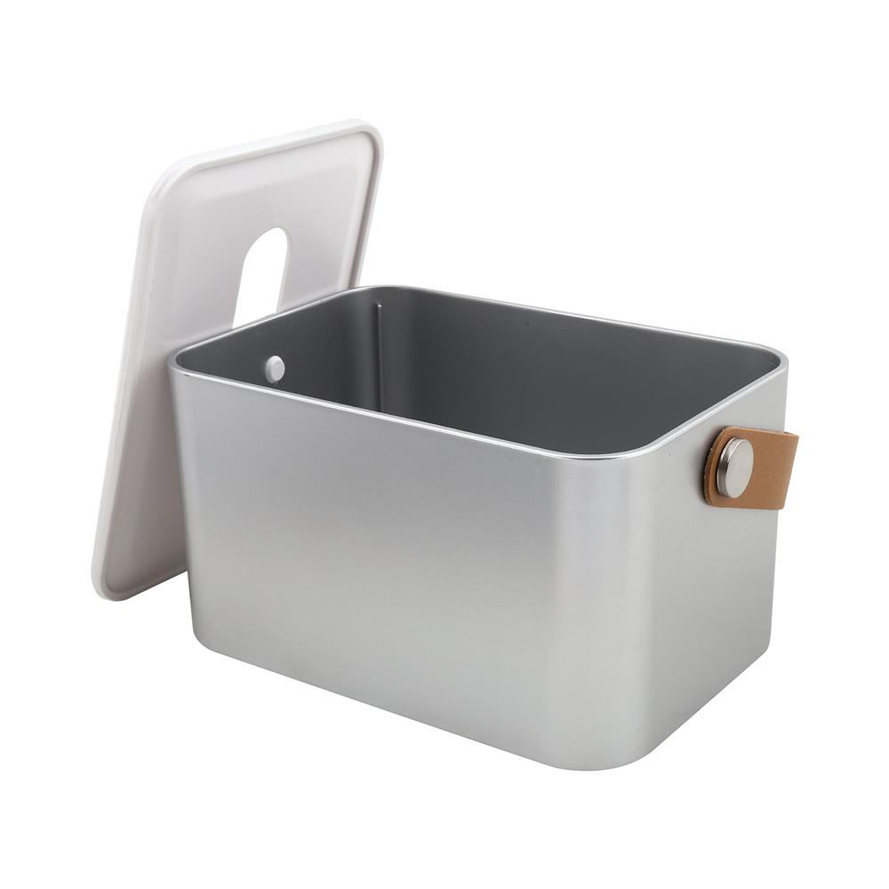 กล่องทิชชู่แผ่น หูหิ้วหนัง KECH สีเงิน