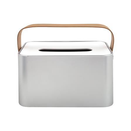 กล่องทิชชู่แผ่น หูหิ้วหนัง KECH สีเงิน_2