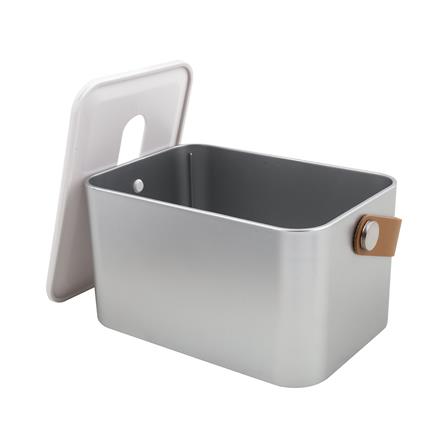 กล่องทิชชู่แผ่น หูหิ้วหนัง KECH สีเงิน_4