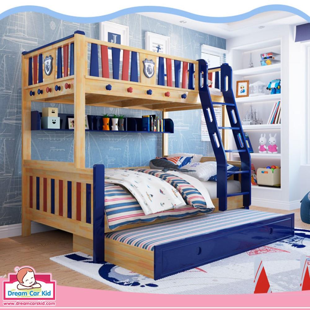 เตียง 2 ชั้น 4 ฟุต DREAM CAR KID PREMIER 0084.4 สีนํ้าตาล/แดง/น้ำเงิน