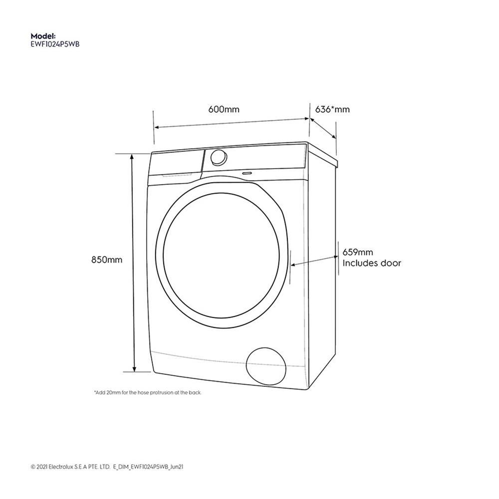 เครื่องซักผ้าฝาหน้า ELECTROLUX EWF1024P5WB 10 กก. อินเวอร์เตอร์ +ขาตั้ง