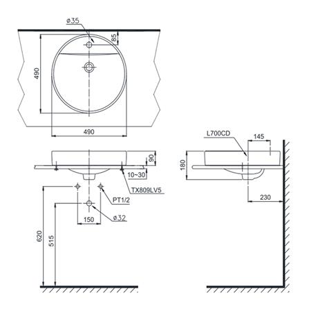 อ่างล้างหน้าวางบนเคาน์เตอร์ TOTO L700CD สีขาว_1
