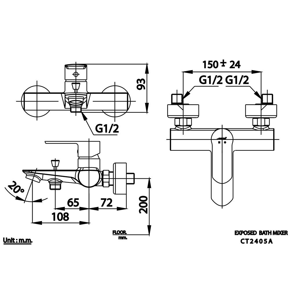 ก๊อกผสมอ่างอาบ COTTO CT2405A สีโครม