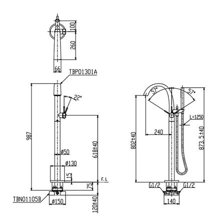 ก๊อกผสมอ่างอาบนํ้า TOTO TBP01301T_1