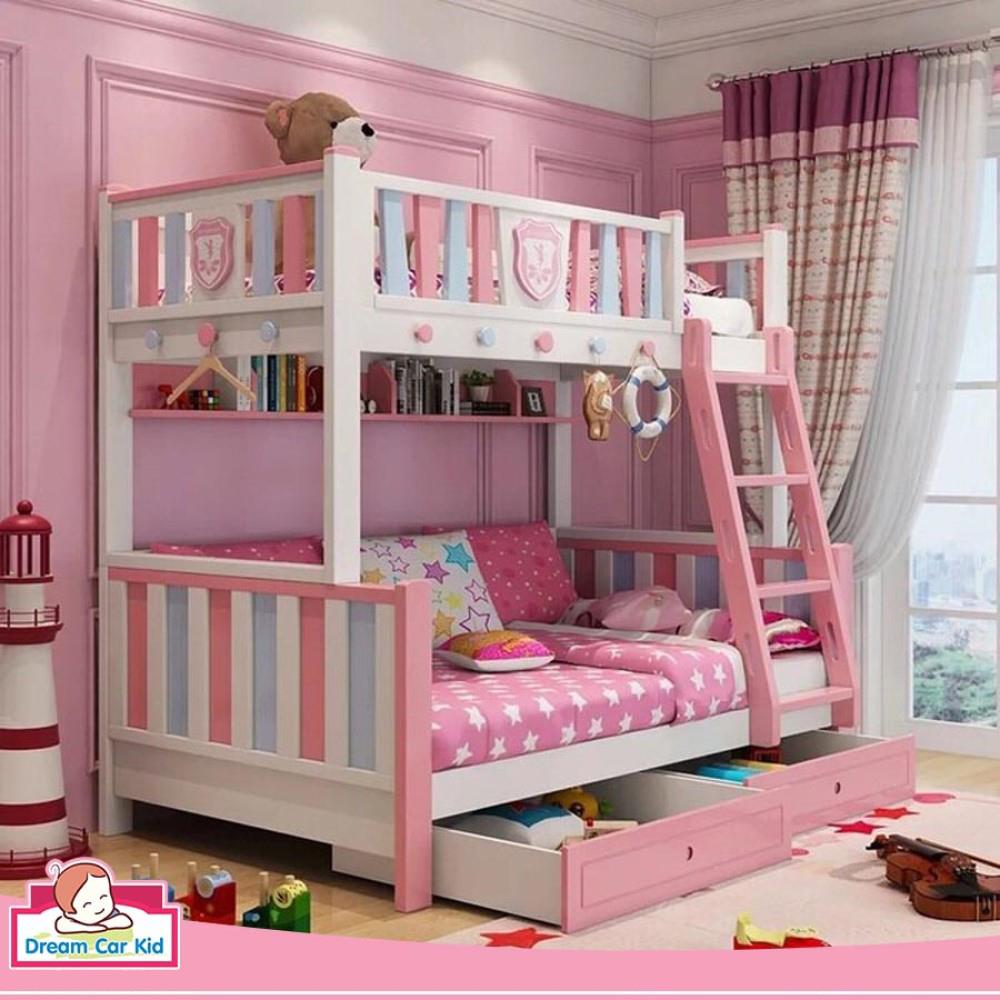 เตียง 2 ชั้น 5 ฟุต DREAM CAR KID PREMIER 0085.7 สีชมพู/ฟ้า/ขาว