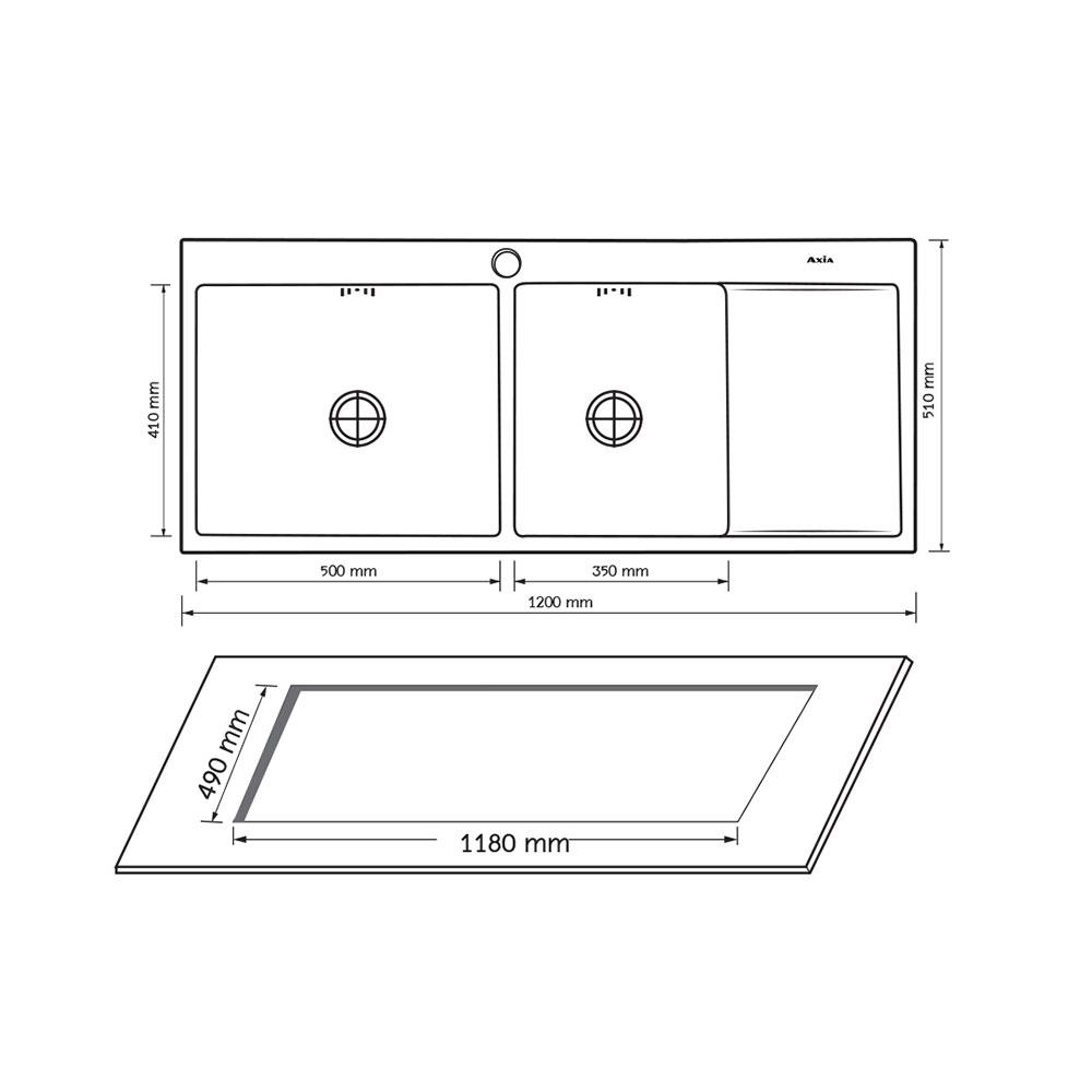 ซิงค์ฝัง 2 หลุม 1 ที่พัก AXIA TRITON 12051  สีเงิน