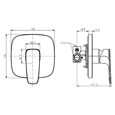 วาล์วฝังกำแพงผสม AMERICAN STANDARD A-1722-500B_1