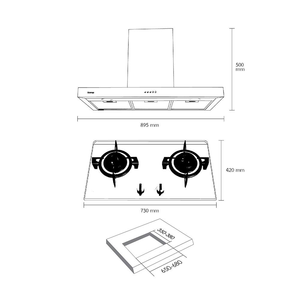 เตาฝัง+เครื่องดูดควัน RINNAI RB27HS+RHC95AT-SSVR