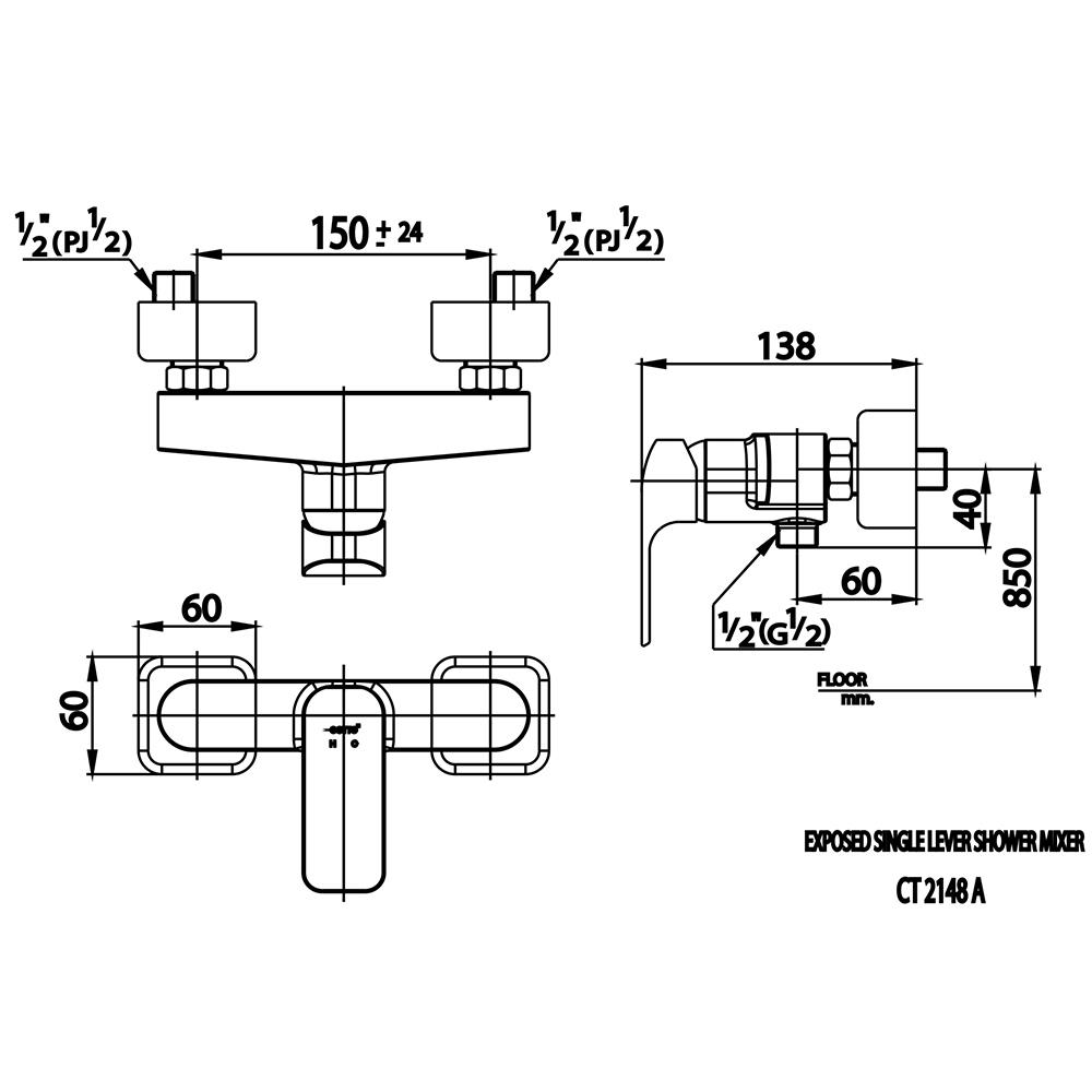 ก๊อกผสมยืนอาบ COTTO CT2148A สีขาว