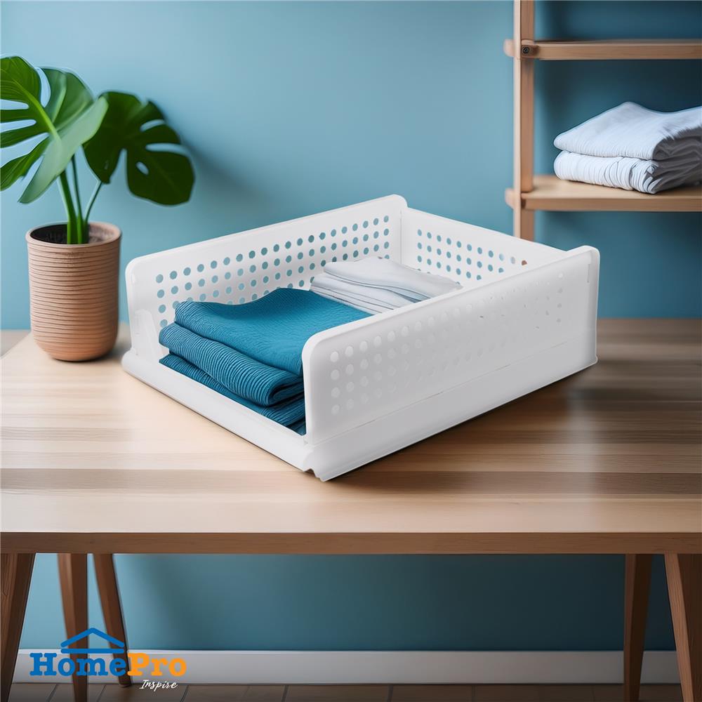 ตะกร้าผ้าเหลี่ยมซ้อนพับได้ PLIM 5070 S สีขาว