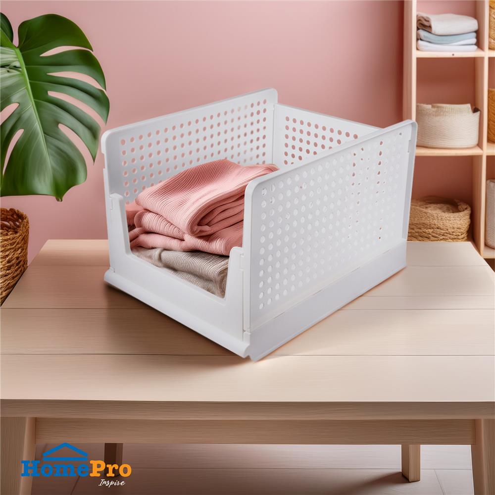 ตะกร้าผ้าเหลี่ยมซ้อนพับได้ PLIM 5070 L สีขาว