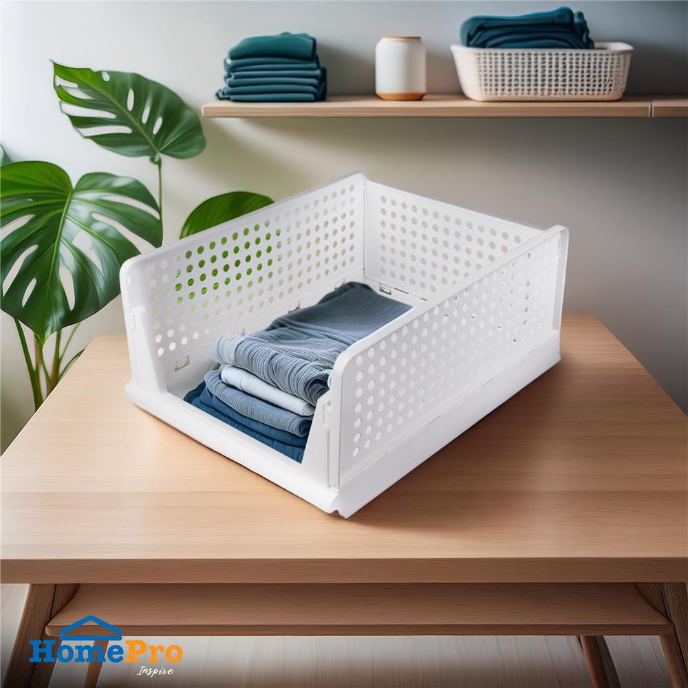 ตะกร้าผ้าเหลี่ยมซ้อนพับได้ PLIM 5070 M สีขาว