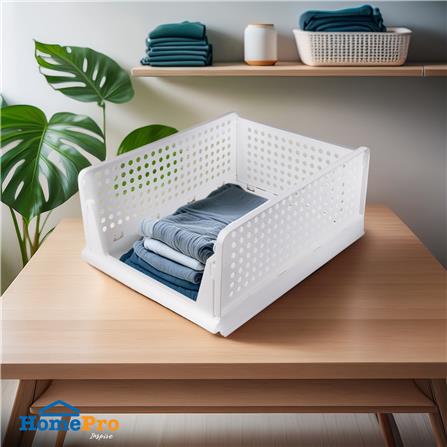 ตะกร้าผ้าเหลี่ยมซ้อนพับได้ PLIM 5070 M สีขาว_3