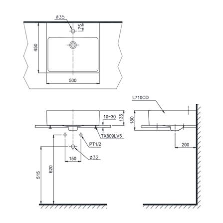 อ่างล้างหน้าวางบนเคาน์เตอร์ TOTO L710CD สีขาว_1
