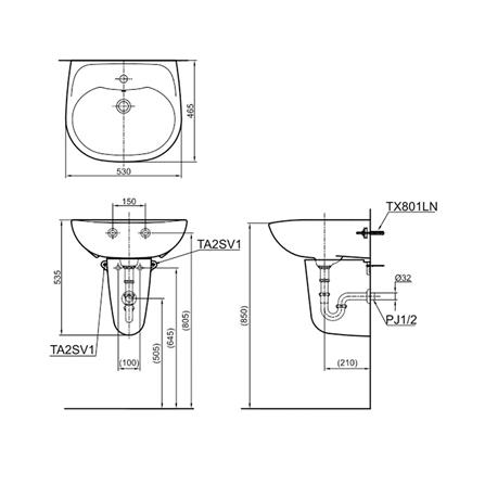 อ่างล้างหน้าพร้อมขาตั้ง TOTO LHT236CV สีขาว_1