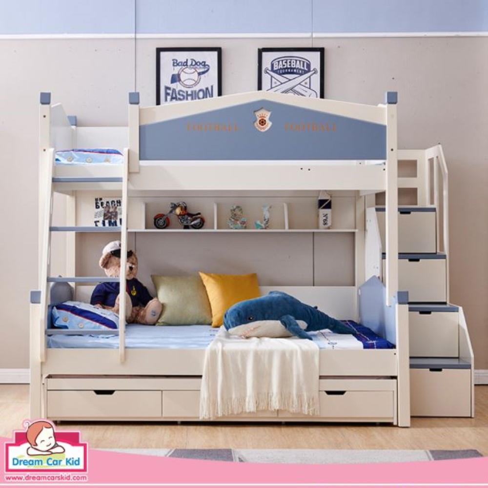 เตียง 2 ชั้นและบันได DREAM CAR KID FOOTBALL CLUB 911-5 สีขาว/เทา