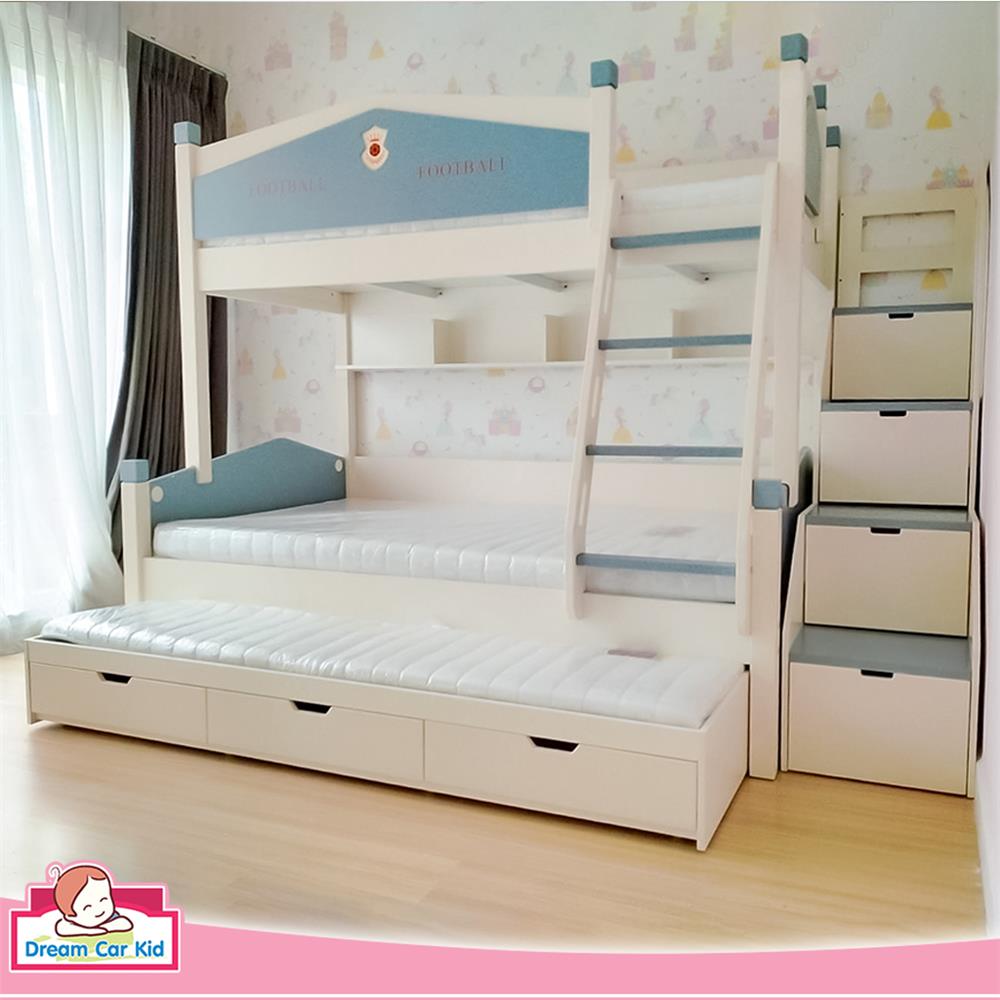 เตียง 2 ชั้นและบันได DREAM CAR KID FOOTBALL CLUB 911-5 สีขาว/เทา