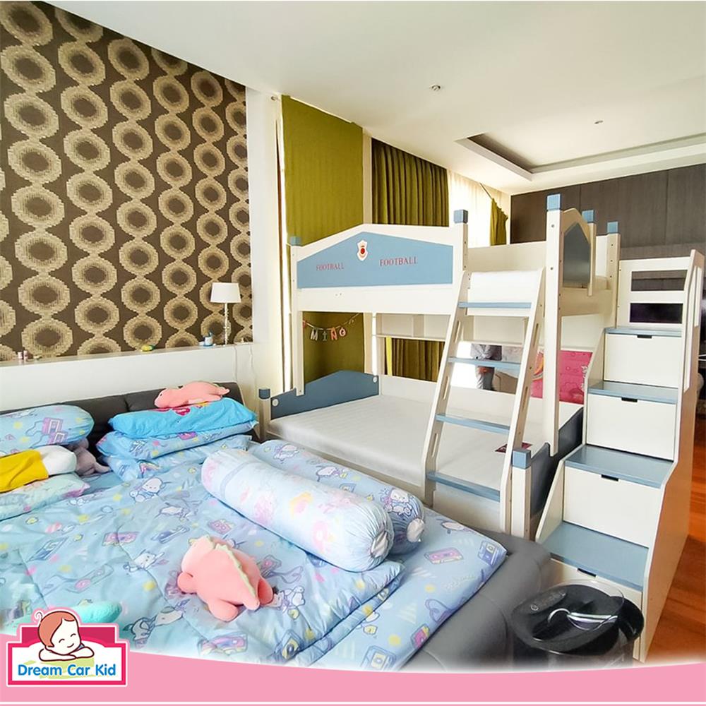 เตียง 2 ชั้นและบันได DREAM CAR KID FOOTBALL CLUB 911-5 สีขาว/เทา