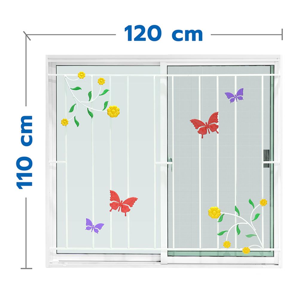 หน้าต่างบานเลื่อน อะลูมิเนียม มุ้ง เหล็กดัด AZLE ลายผีเสื้อ 120X110 ซม. สีขาว