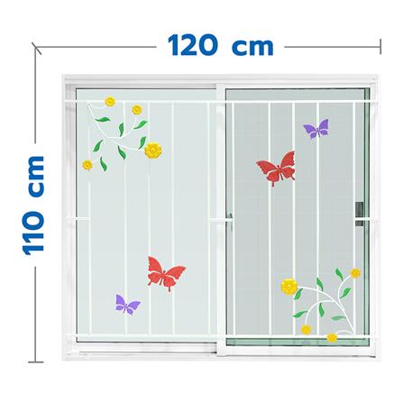 หน้าต่างบานเลื่อน อะลูมิเนียม มุ้ง เหล็กดัด AZLE ลายผีเสื้อ 120X110 ซม. สีขาว_0