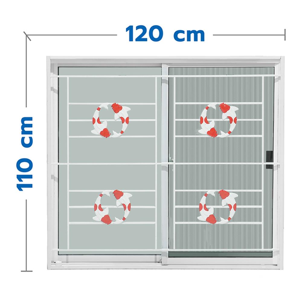 หน้าต่างเลื่อน อะลูมิเนียม เหล็กดัด มุ้ง AZLE ลายปลาคาร์ป 120X110 ซม. สีขาว
