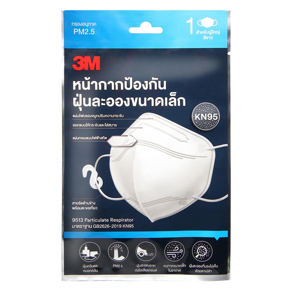 หน้ากากป้องกันฝุ่นละอองขนาดเล็ก PM 2.5 3M KN95 สีขาว