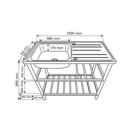 ซิงค์ขาตั้ง 1 หลุม 1 ที่พัก AXIA PP ST 10050 สีเงิน_3