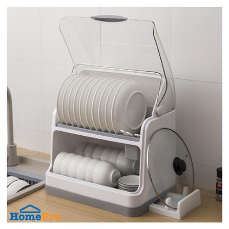 ชั้นคว่ำจานพลาสติก 2 ชั้น มีฝาครอบและที่วางเขียง KECH_6