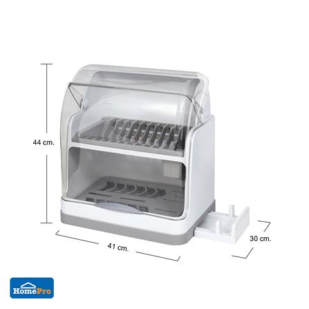 ชั้นคว่ำจานพลาสติก 2 ชั้น มีฝาครอบและที่วางเขียง KECH_9