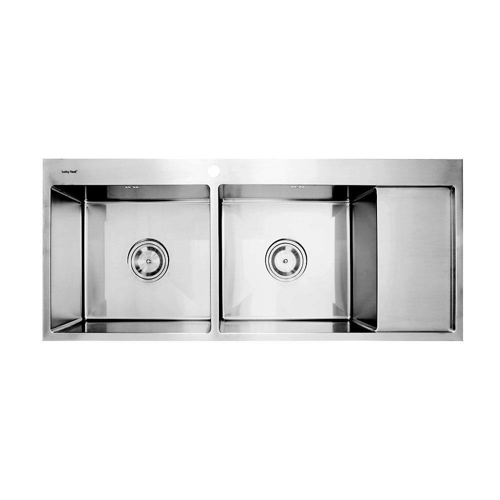 ซิงค์ฝัง 2 หลุม 1 ที่พัก LUCKY FLAME EUS-1252D สีเงิน