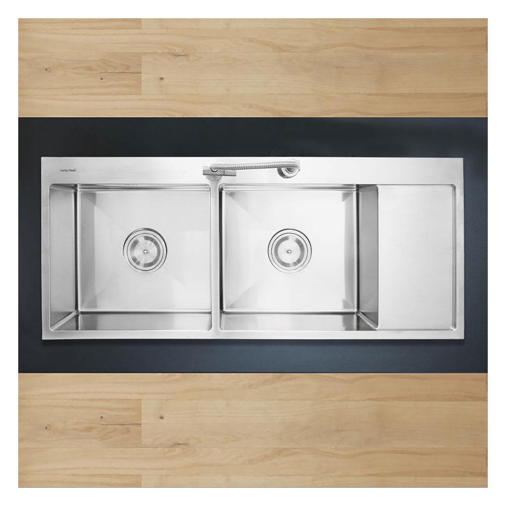 ซิงค์ฝัง 2 หลุม 1 ที่พัก LUCKY FLAME EUS-1252D สีเงิน