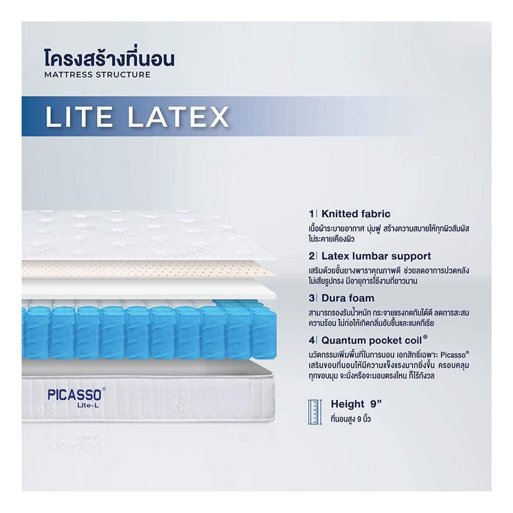 ที่นอน 6 ฟุต PICASSO COMFORT LITE-L พร้อมหมอนหนุน 2 ชิ้น
