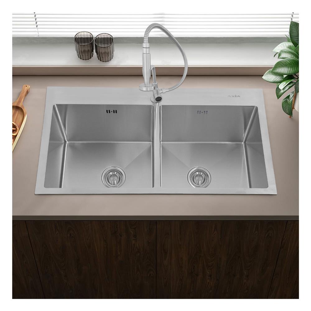 ซิงค์ฝัง 2 หลุม AXIA TRITON 4646 สีเงิน
