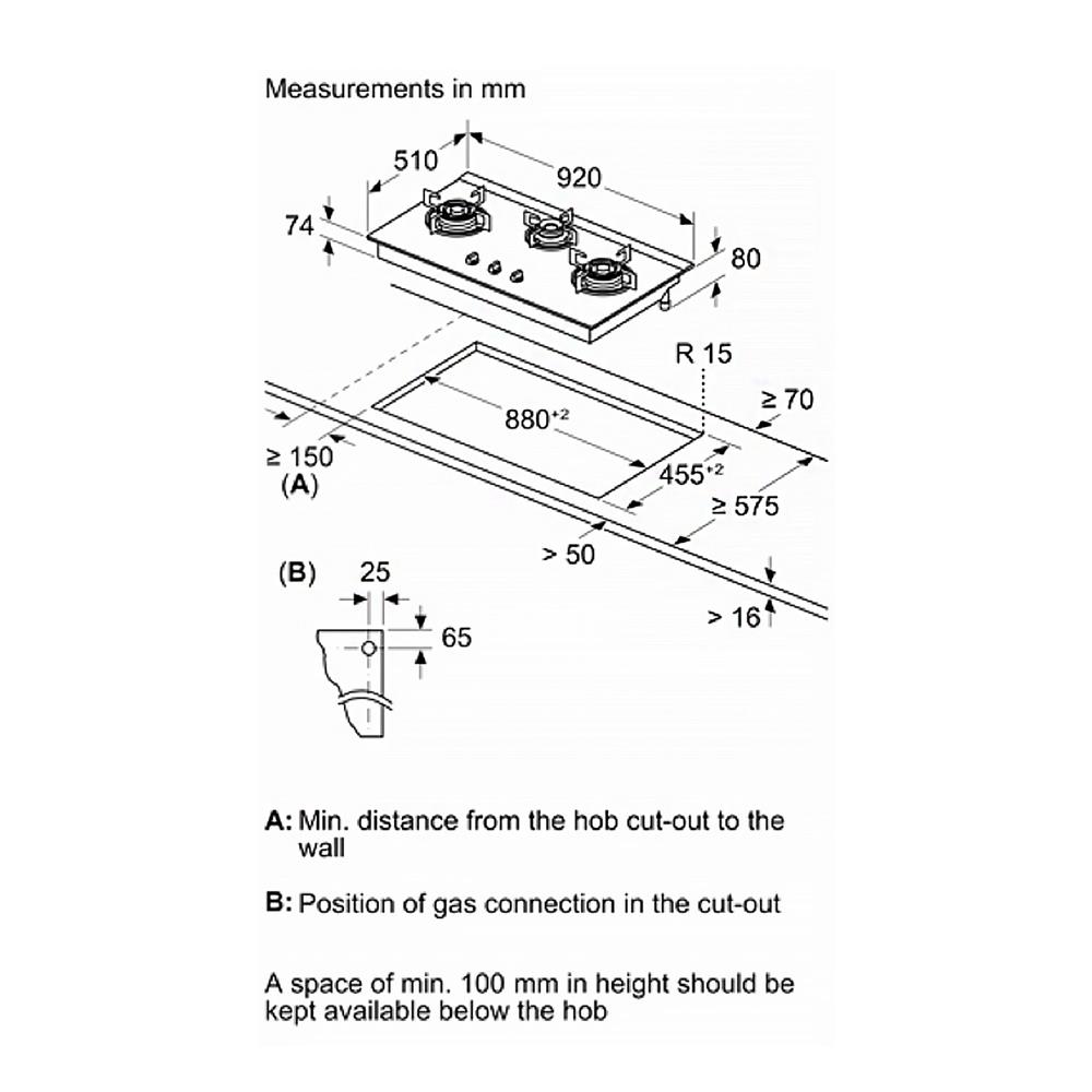 เตาฝังแก๊ส BOSCH PMD93A31AX 92 ซม.
